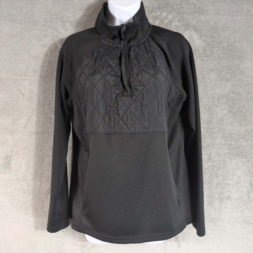 Avia Womens Black Quilted Mixed Media 1/4 Zip‎ Pullover Active Top Size L 12-14